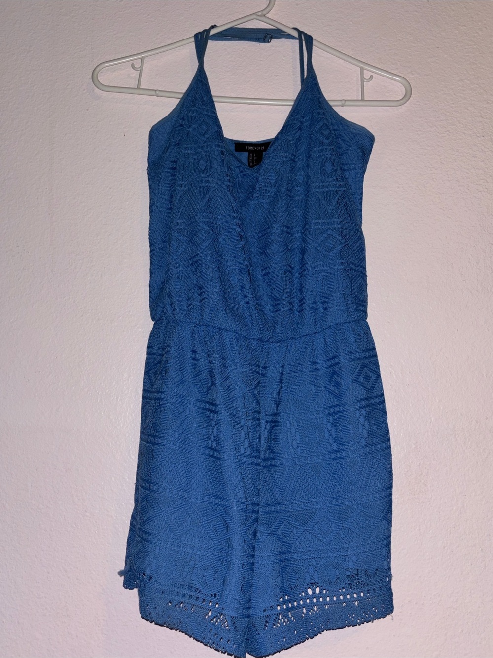 Womans Blue Crochet Halter Romper, Size S